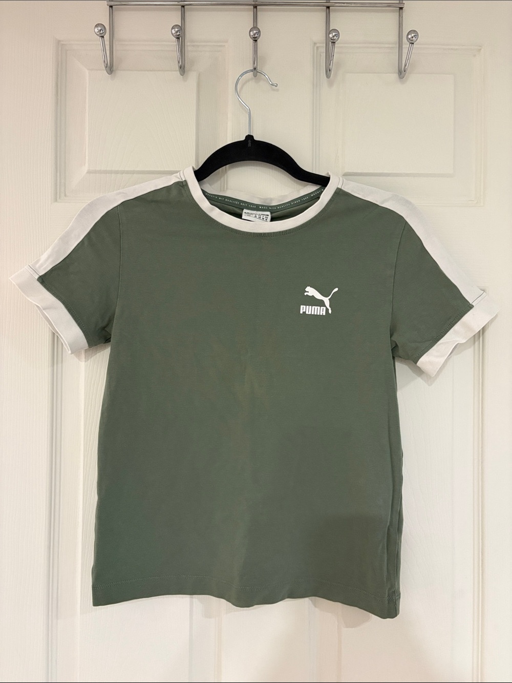 Puma Olive Green Short Sleeve Tee with White Trim